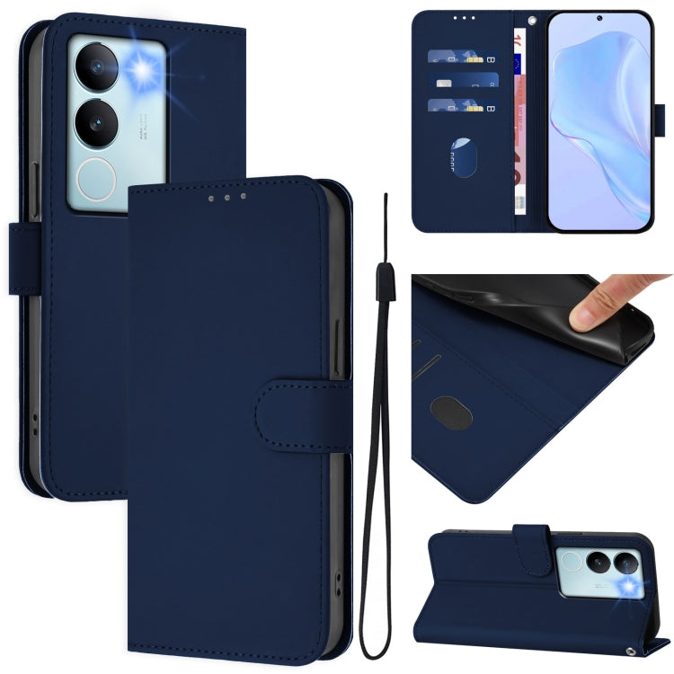 Skin Feel Solid Color Leather Phone Case with Lanyard, For vivo Y36 5G Global / Y36 4G Global, For vivo V29 5G Global / V29 Pro