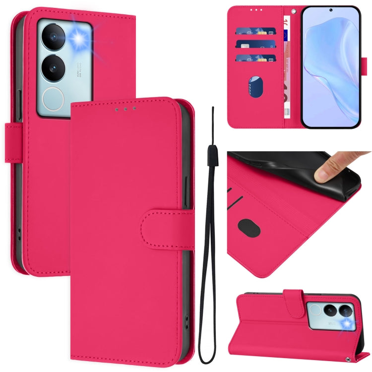 Skin Feel Solid Color Leather Phone Case with Lanyard, For vivo Y36 5G Global / Y36 4G Global, For vivo V29 5G Global / V29 Pro