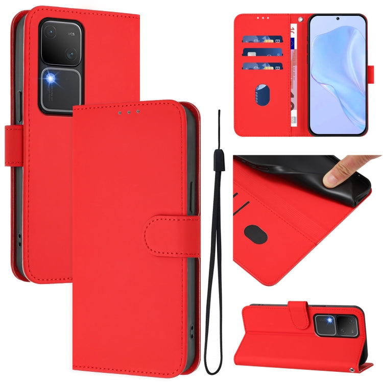 Skin Feel Solid Color Leather Phone Case with Lanyard, For vivo Y100 5G IDN / V40 SE 5G, For vivo V30 5G Global / V30 Pro Global