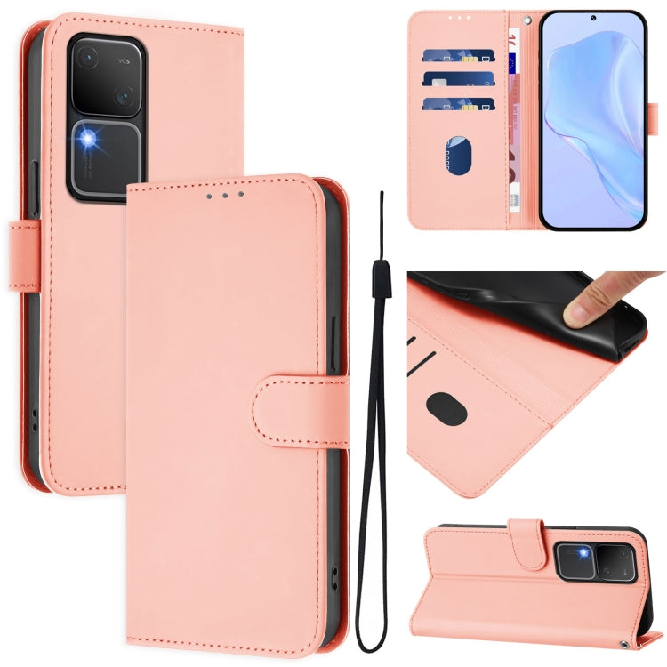 Skin Feel Solid Color Leather Phone Case with Lanyard, For vivo Y100 5G IDN / V40 SE 5G, For vivo V30 5G Global / V30 Pro Global