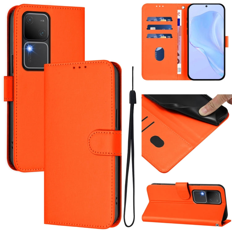 Skin Feel Solid Color Leather Phone Case with Lanyard, For vivo Y100 5G IDN / V40 SE 5G, For vivo V30 5G Global / V30 Pro Global