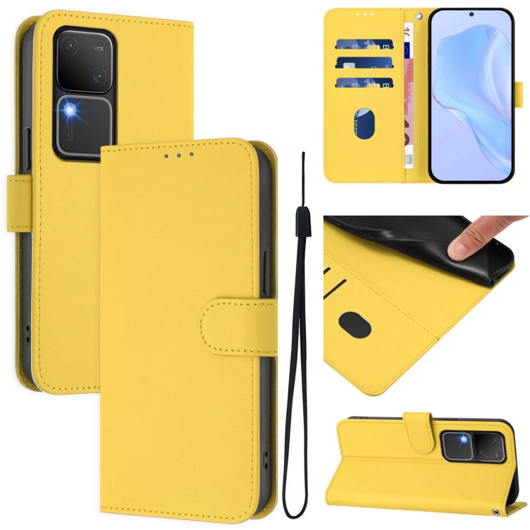 Skin Feel Solid Color Leather Phone Case with Lanyard, For vivo Y100 5G IDN / V40 SE 5G, For vivo V30 5G Global / V30 Pro Global