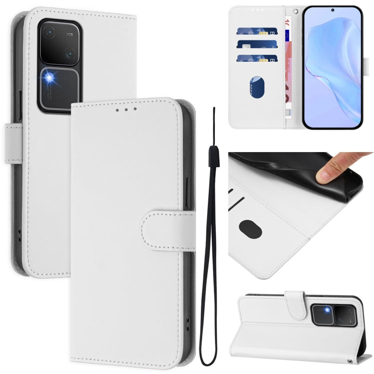 Skin Feel Solid Color Leather Phone Case with Lanyard, For vivo Y100 5G IDN / V40 SE 5G, For vivo V30 5G Global / V30 Pro Global
