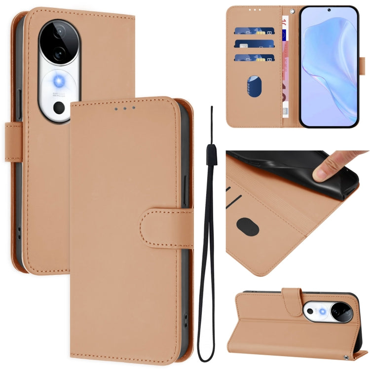 Skin Feel Solid Color Leather Phone Case with Lanyard, For vivo S19, For vivo Y28 4G