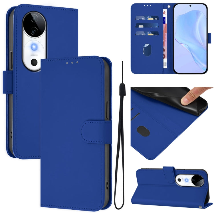 Skin Feel Solid Color Leather Phone Case with Lanyard, For vivo S19, For vivo Y28 4G
