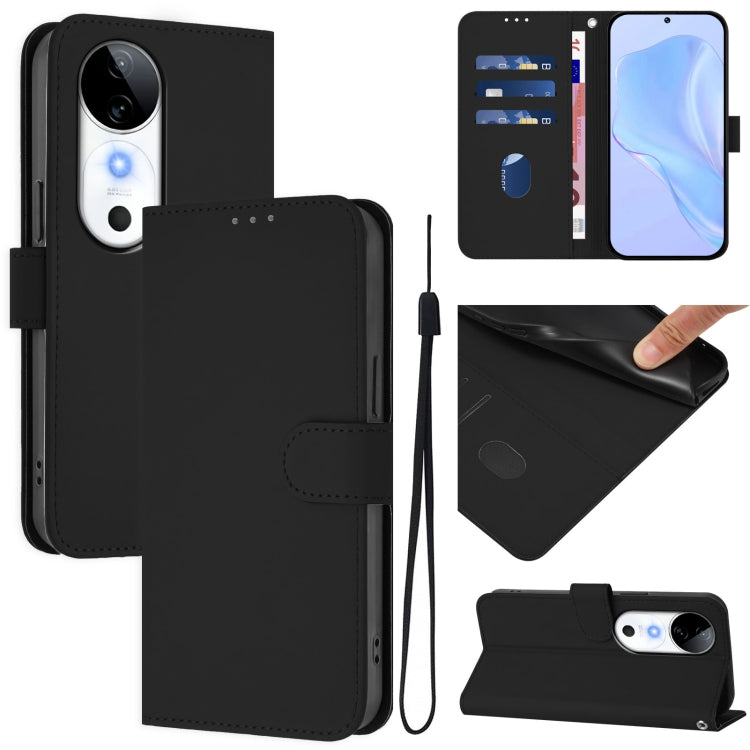 Skin Feel Solid Color Leather Phone Case with Lanyard, For vivo S19, For vivo Y28 4G