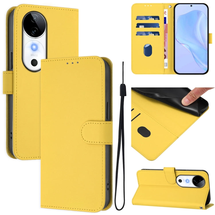 Skin Feel Solid Color Leather Phone Case with Lanyard, For vivo S19, For vivo Y28 4G