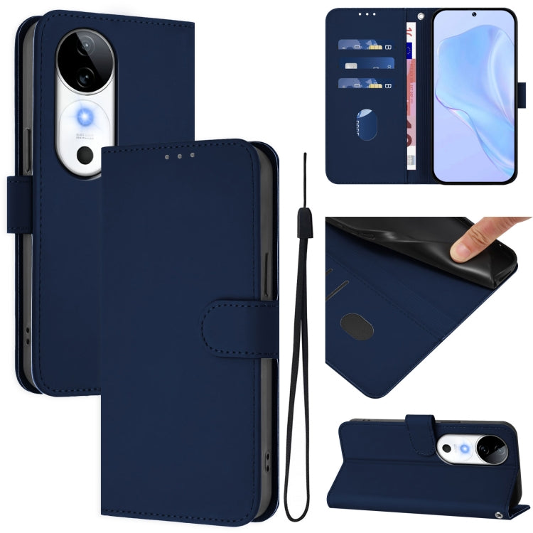 Skin Feel Solid Color Leather Phone Case with Lanyard, For vivo S19, For vivo Y28 4G