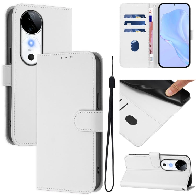 Skin Feel Solid Color Leather Phone Case with Lanyard, For vivo S19, For vivo Y28 4G