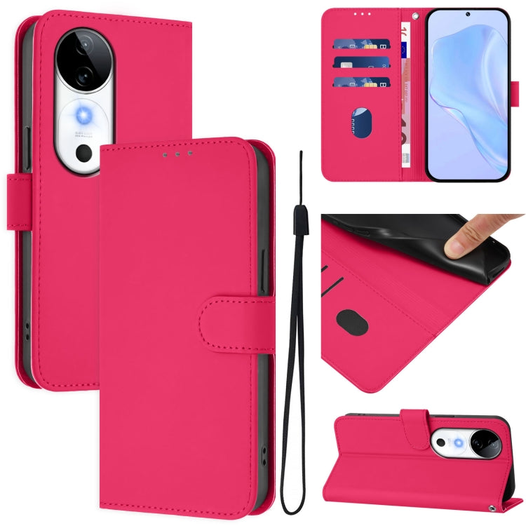 Skin Feel Solid Color Leather Phone Case with Lanyard, For vivo S19, For vivo Y28 4G