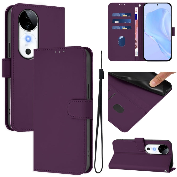 Skin Feel Solid Color Leather Phone Case with Lanyard, For vivo S19, For vivo Y28 4G