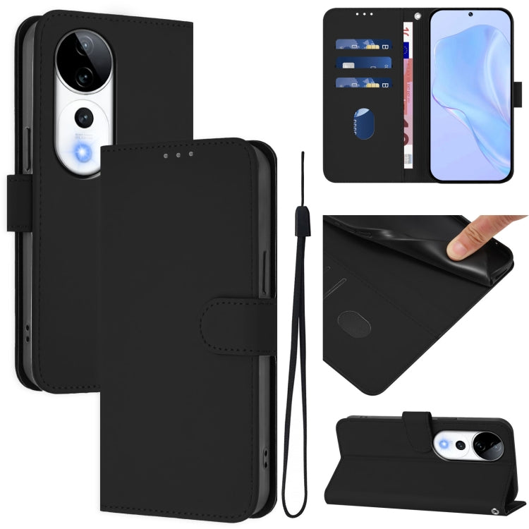 Skin Feel Solid Color Leather Phone Case with Lanyard, For vivo V40 Lite 5G / V30E 5G Global, For vivo S19 Pro