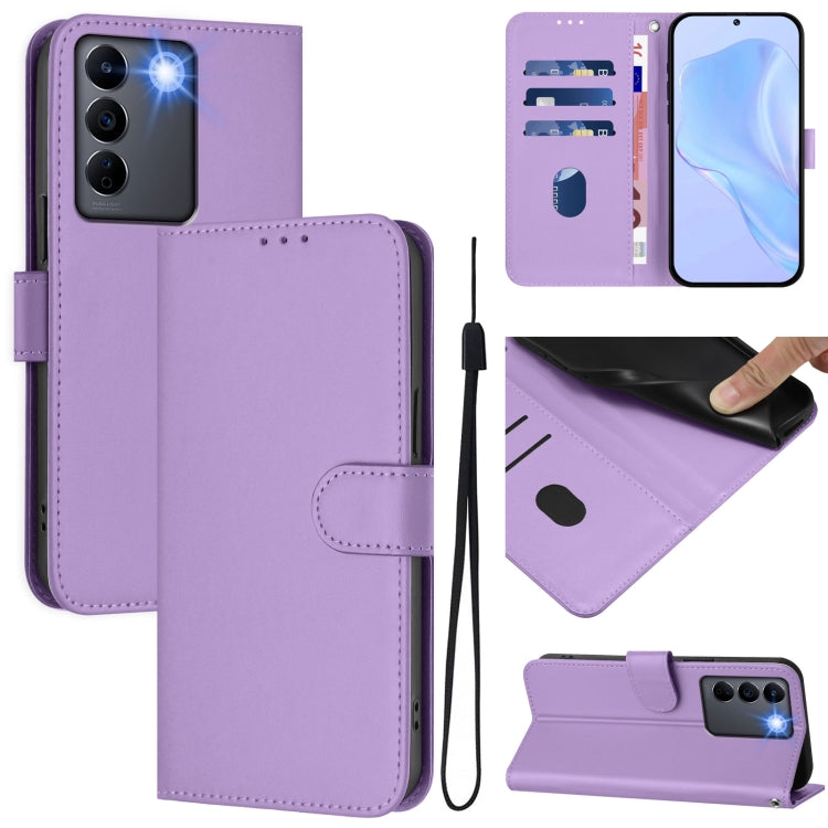Skin Feel Solid Color Leather Phone Case with Lanyard, For vivo Y100 5G Global, For vivo V27 5G / V27  Pro 5G Global