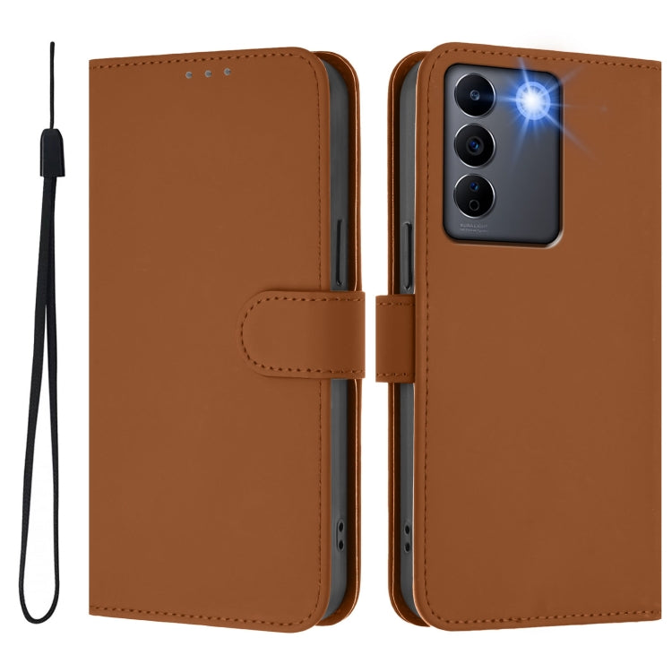Skin Feel Solid Color Leather Phone Case with Lanyard, For vivo V27E 4G Global / T2 4G Global, For vivo Y72 5G / iQOO Z3 / Y52 5G