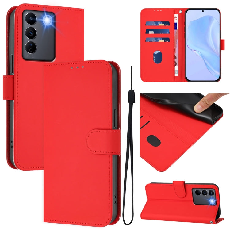Skin Feel Solid Color Leather Phone Case with Lanyard, For vivo V27E 4G Global / T2 4G Global, For vivo Y72 5G / iQOO Z3 / Y52 5G