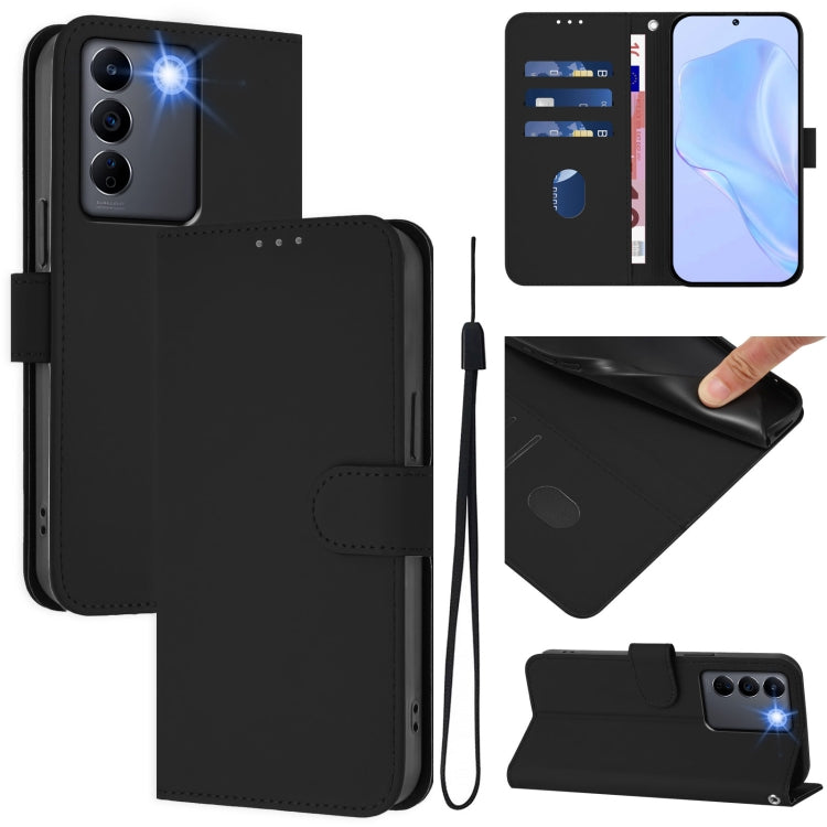 Skin Feel Solid Color Leather Phone Case with Lanyard, For vivo V27E 4G Global / T2 4G Global, For vivo Y72 5G / iQOO Z3 / Y52 5G