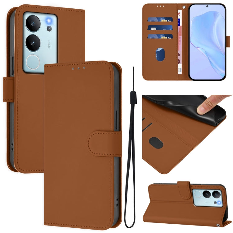 Skin Feel Solid Color Leather Phone Case with Lanyard, For vivo V29E 5G Global / Y200 5G Global, For vivo V30 Lite 5G Global