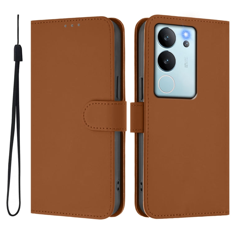 Skin Feel Solid Color Leather Phone Case with Lanyard, For vivo V29E 5G Global / Y200 5G Global, For vivo V30 Lite 5G Global