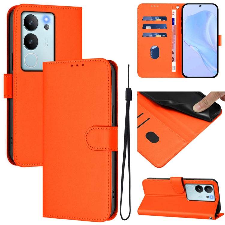 Skin Feel Solid Color Leather Phone Case with Lanyard, For vivo V29E 5G Global / Y200 5G Global, For vivo V30 Lite 5G Global