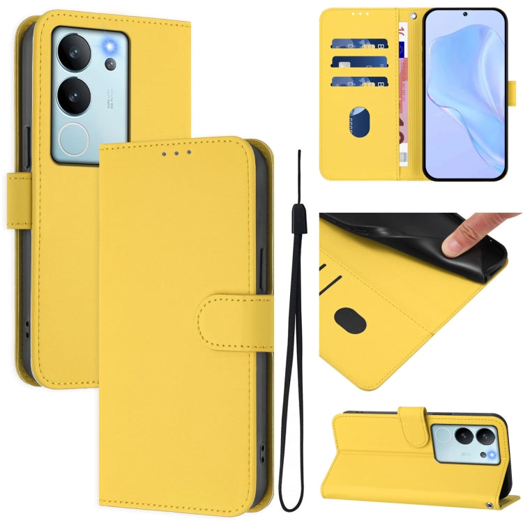 Skin Feel Solid Color Leather Phone Case with Lanyard, For vivo V29E 5G Global / Y200 5G Global, For vivo V30 Lite 5G Global