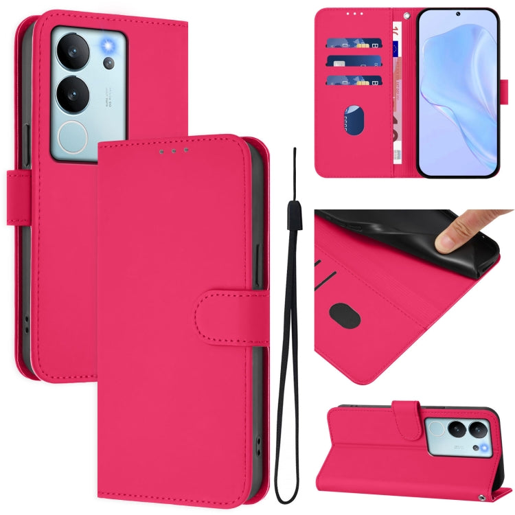 Skin Feel Solid Color Leather Phone Case with Lanyard, For vivo V29E 5G Global / Y200 5G Global, For vivo V30 Lite 5G Global