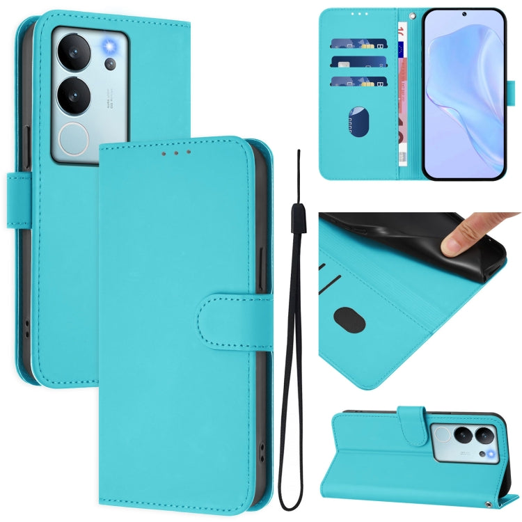 Skin Feel Solid Color Leather Phone Case with Lanyard, For vivo V29E 5G Global / Y200 5G Global, For vivo V30 Lite 5G Global