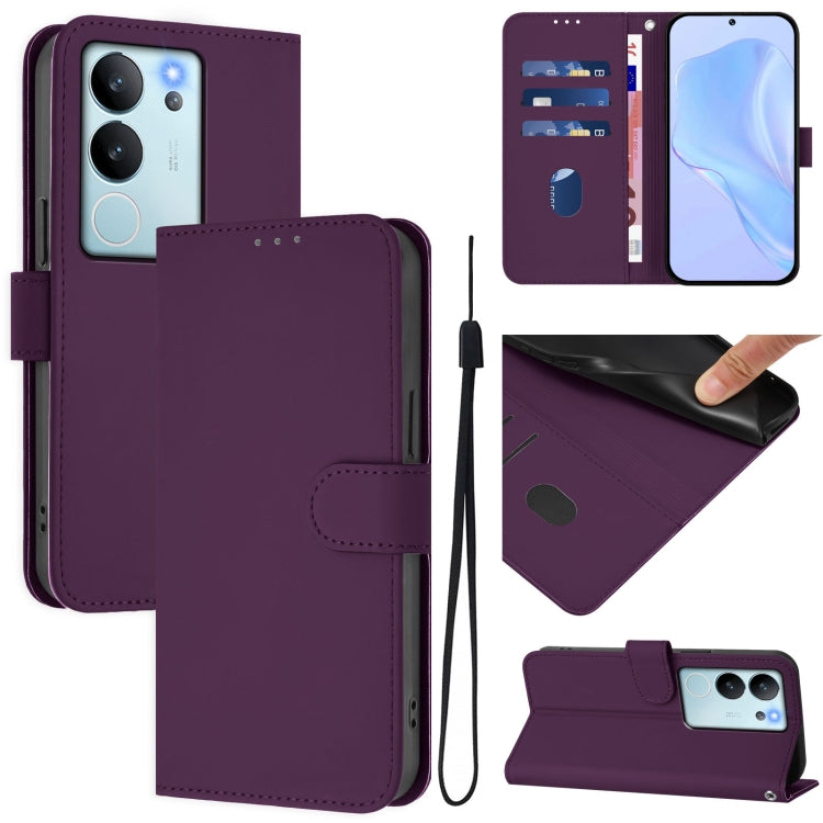Skin Feel Solid Color Leather Phone Case with Lanyard, For vivo V29E 5G Global / Y200 5G Global, For vivo V30 Lite 5G Global