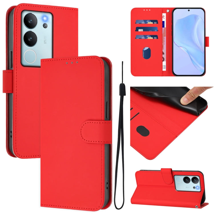 Skin Feel Solid Color Leather Phone Case with Lanyard, For vivo V29E 5G Global / Y200 5G Global, For vivo V30 Lite 5G Global