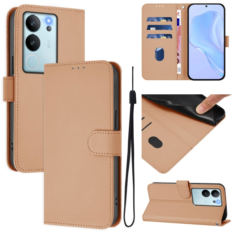 Skin Feel Solid Color Leather Phone Case with Lanyard, For vivo V29E 5G Global / Y200 5G Global, For vivo V30 Lite 5G Global
