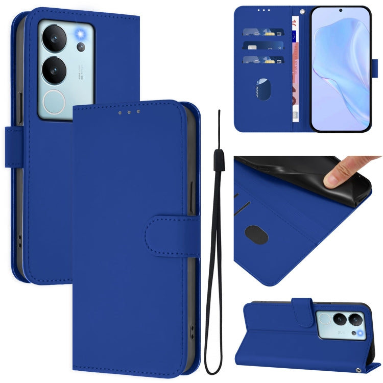 Skin Feel Solid Color Leather Phone Case with Lanyard, For vivo V29E 5G Global / Y200 5G Global, For vivo V30 Lite 5G Global