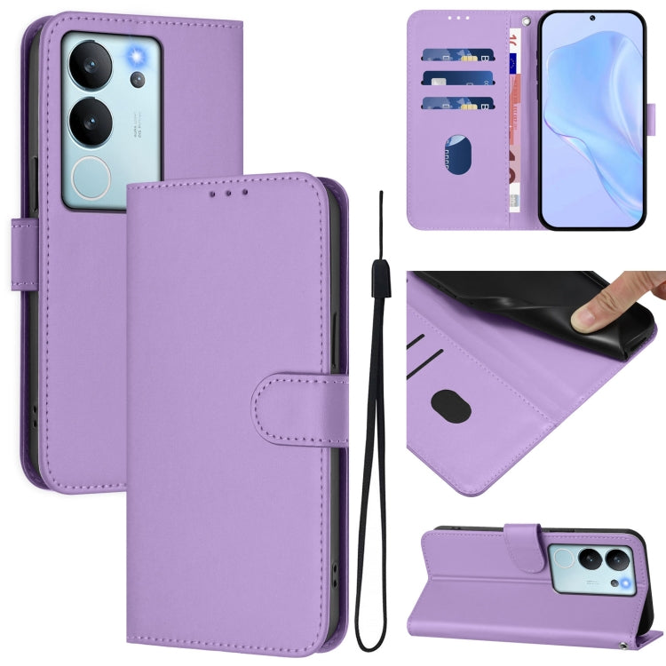Skin Feel Solid Color Leather Phone Case with Lanyard, For vivo V29E 5G Global / Y200 5G Global, For vivo V30 Lite 5G Global