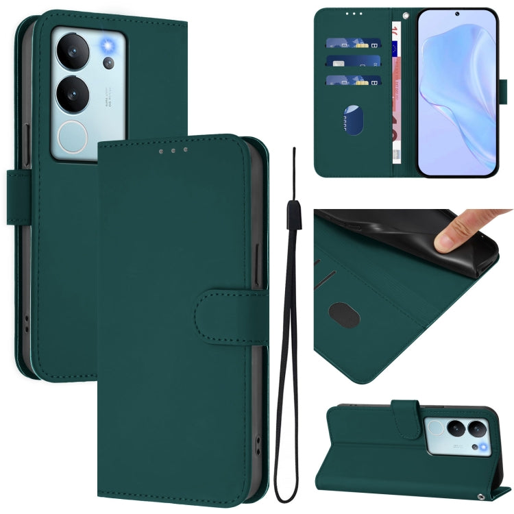 Skin Feel Solid Color Leather Phone Case with Lanyard, For vivo V29E 5G Global / Y200 5G Global, For vivo V30 Lite 5G Global