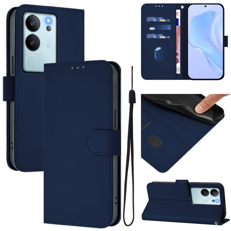 Skin Feel Solid Color Leather Phone Case with Lanyard, For vivo V29E 5G Global / Y200 5G Global, For vivo V30 Lite 5G Global