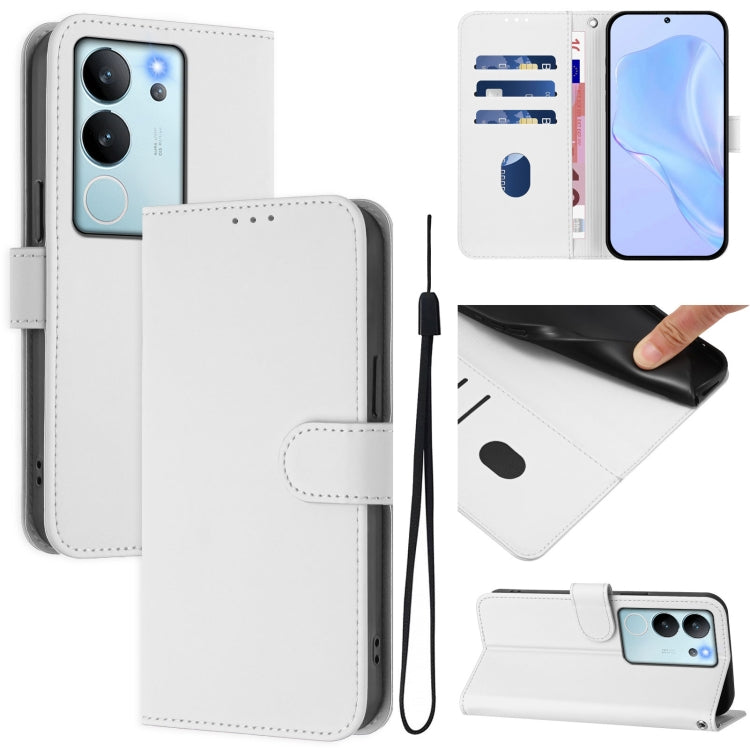 Skin Feel Solid Color Leather Phone Case with Lanyard, For vivo V29E 5G Global / Y200 5G Global, For vivo V30 Lite 5G Global
