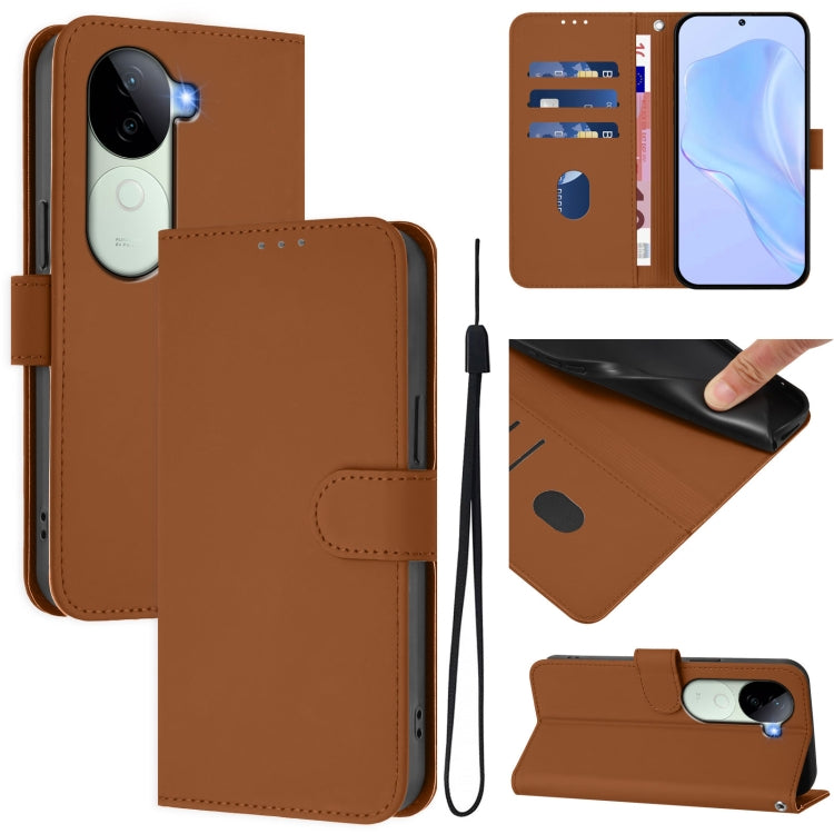 Skin Feel Solid Color Leather Phone Case with Lanyard, For vivo V40 Lite 5G IDN, For vivo V40E 5G India / iQOO Z9s 5G