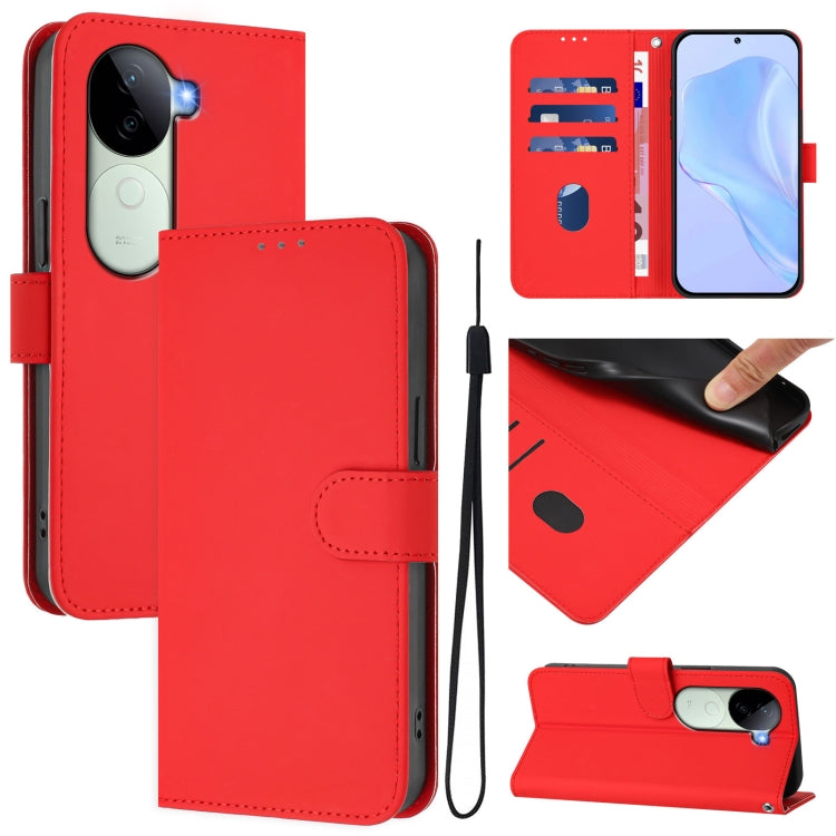Skin Feel Solid Color Leather Phone Case with Lanyard, For vivo V40 Lite 5G IDN, For vivo V40E 5G India / iQOO Z9s 5G