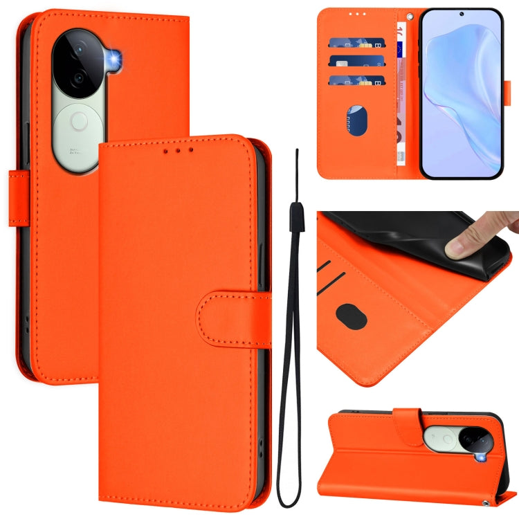 Skin Feel Solid Color Leather Phone Case with Lanyard, For vivo V40 Lite 5G IDN, For vivo V40E 5G India / iQOO Z9s 5G