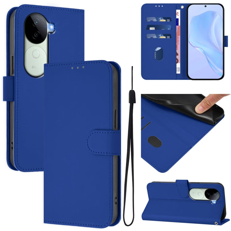 Skin Feel Solid Color Leather Phone Case with Lanyard, For vivo V40 Lite 5G IDN, For vivo V40E 5G India / iQOO Z9s 5G