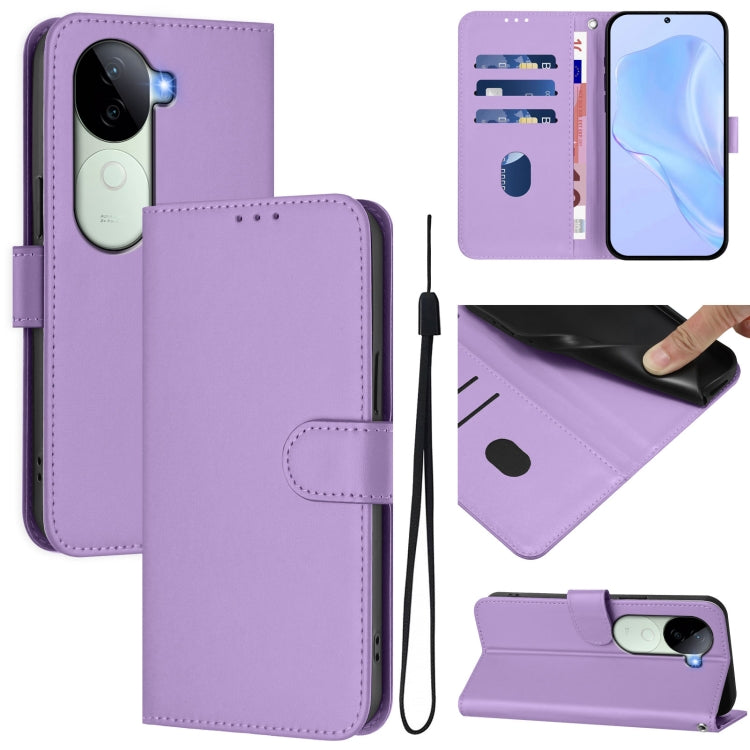 Skin Feel Solid Color Leather Phone Case with Lanyard, For vivo V40 Lite 5G IDN, For vivo V40E 5G India / iQOO Z9s 5G