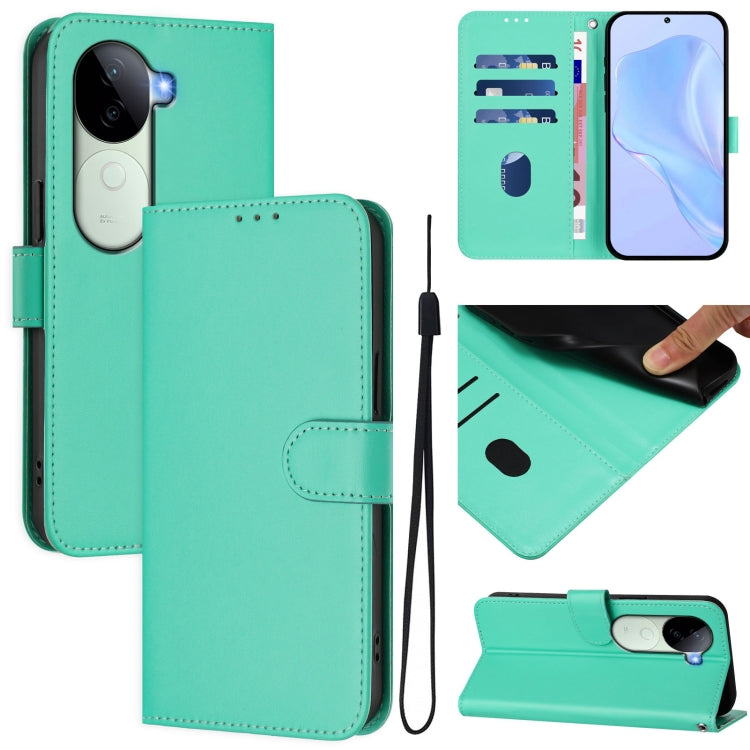 Skin Feel Solid Color Leather Phone Case with Lanyard, For vivo V40 Lite 5G IDN, For vivo V40E 5G India / iQOO Z9s 5G