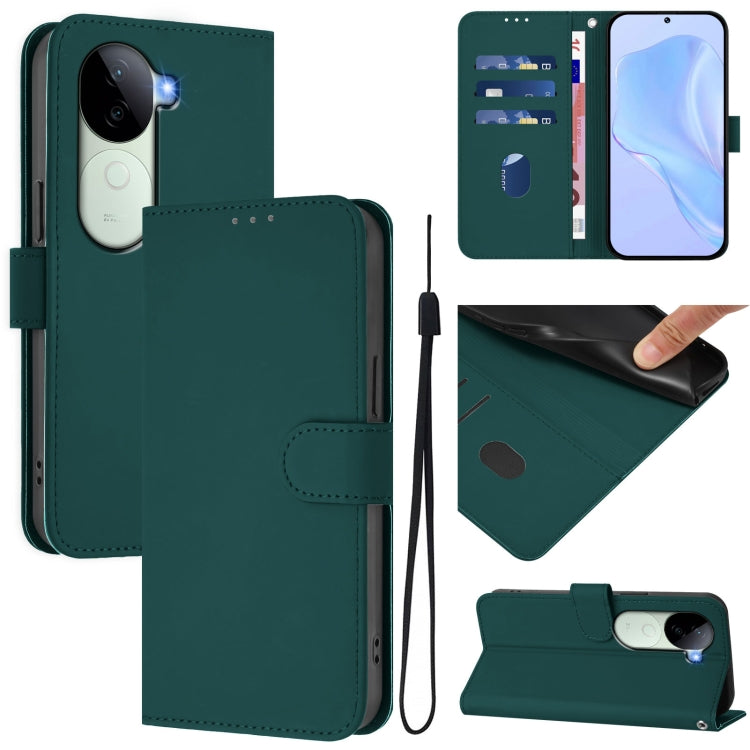 Skin Feel Solid Color Leather Phone Case with Lanyard, For vivo V40 Lite 5G IDN, For vivo V40E 5G India / iQOO Z9s 5G