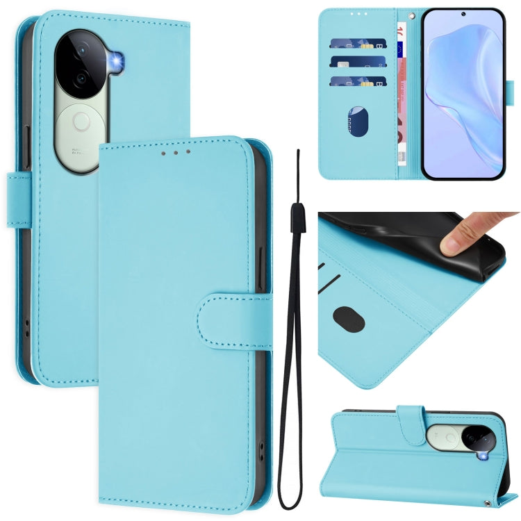 Skin Feel Solid Color Leather Phone Case with Lanyard, For vivo V40 Lite 5G IDN, For vivo V40E 5G India / iQOO Z9s 5G