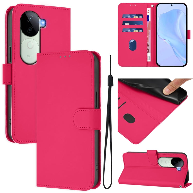 Skin Feel Solid Color Leather Phone Case with Lanyard, For vivo V40 Lite 5G IDN, For vivo V40E 5G India / iQOO Z9s 5G