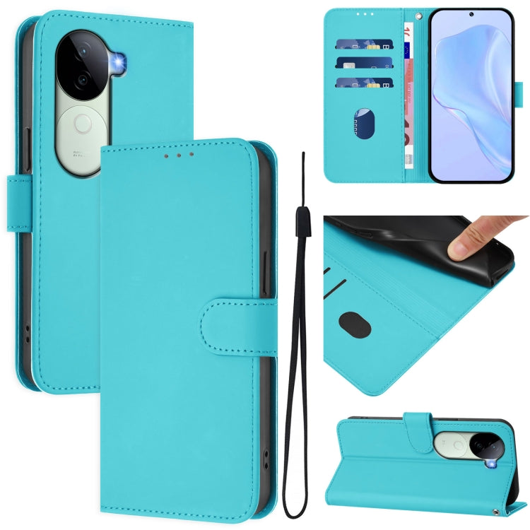 Skin Feel Solid Color Leather Phone Case with Lanyard, For vivo V40 Lite 5G IDN, For vivo V40E 5G India / iQOO Z9s 5G