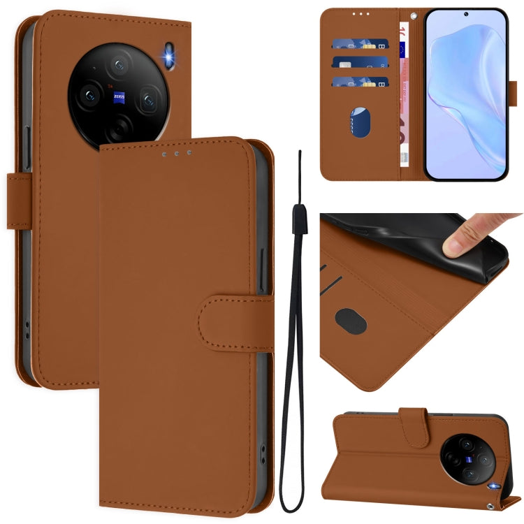 Skin Feel Solid Color Leather Phone Case with Lanyard, For vivo X100S 5G, For vivo Y03 4G Global / Y18 4G