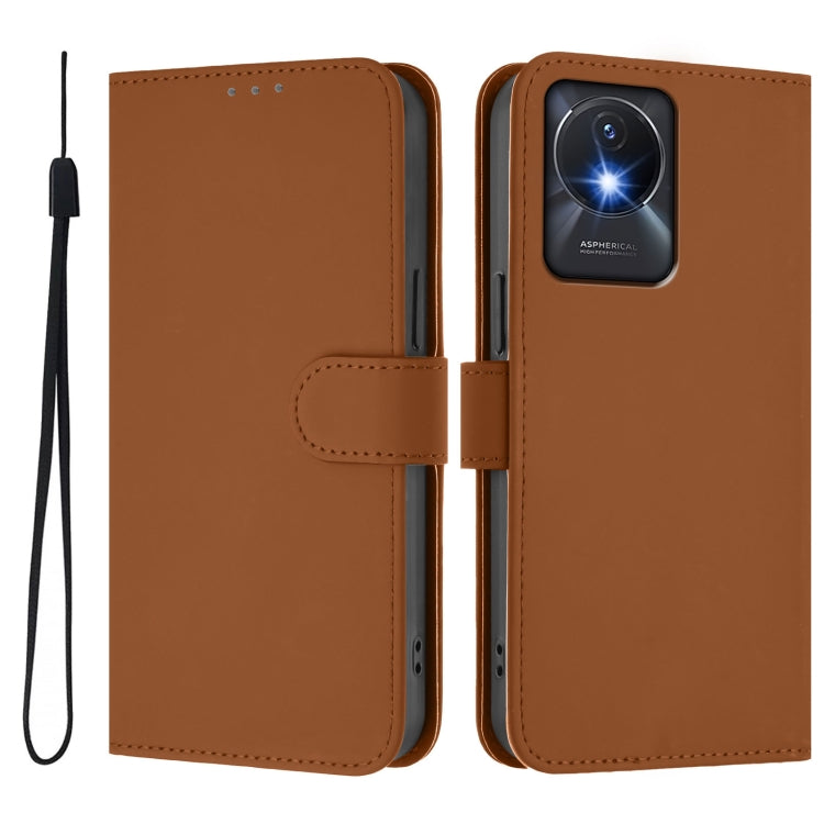 Skin Feel Solid Color Leather Phone Case with Lanyard, For vivo Y02A 4G / Y02 4G / Y11 2023, For vivo Y56 5G Global / Y16 4G Global