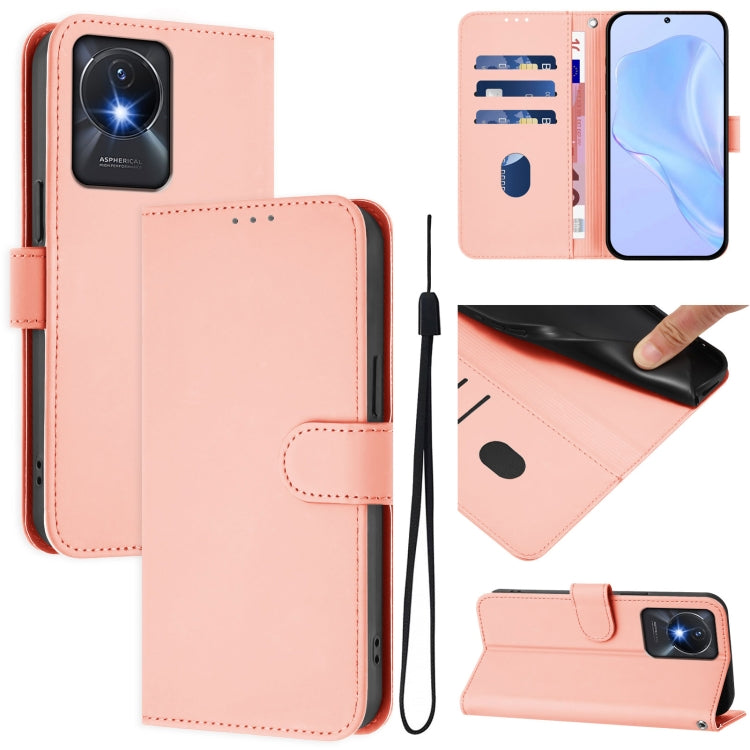 Skin Feel Solid Color Leather Phone Case with Lanyard, For vivo Y02A 4G / Y02 4G / Y11 2023, For vivo Y56 5G Global / Y16 4G Global
