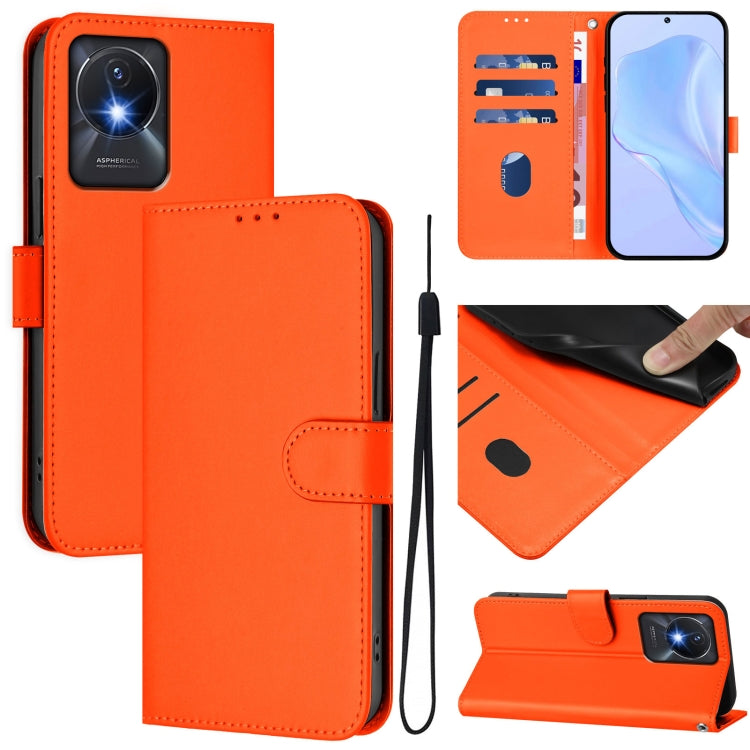 Skin Feel Solid Color Leather Phone Case with Lanyard, For vivo Y02A 4G / Y02 4G / Y11 2023, For vivo Y56 5G Global / Y16 4G Global