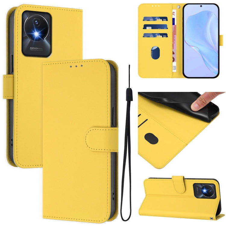 Skin Feel Solid Color Leather Phone Case with Lanyard, For vivo Y02A 4G / Y02 4G / Y11 2023, For vivo Y56 5G Global / Y16 4G Global