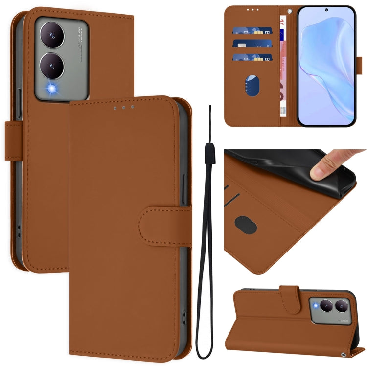 Skin Feel Solid Color Leather Phone Case with Lanyard, For vivo Y17S 4G Global, For vivo Y78 5G Global / V29 Lite